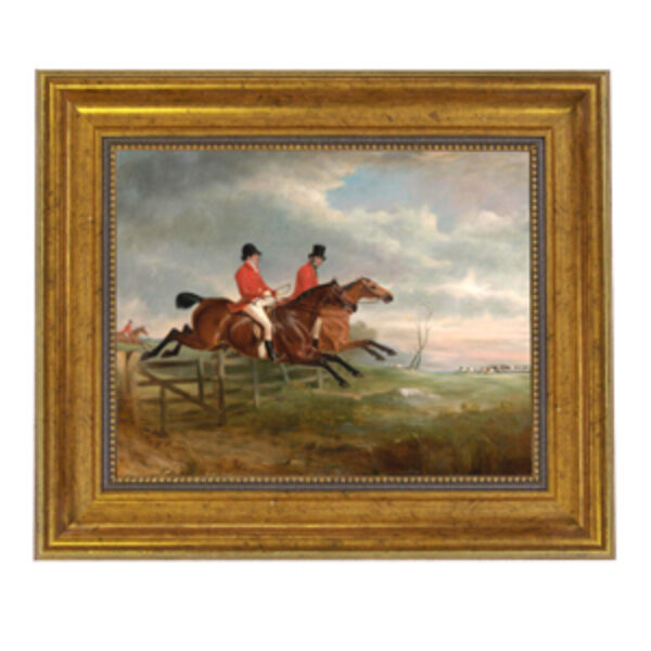 Taking the Fence Together Framed Oil Painting Print on Canvas in Antiqued Gold Frame. An 8 x 10