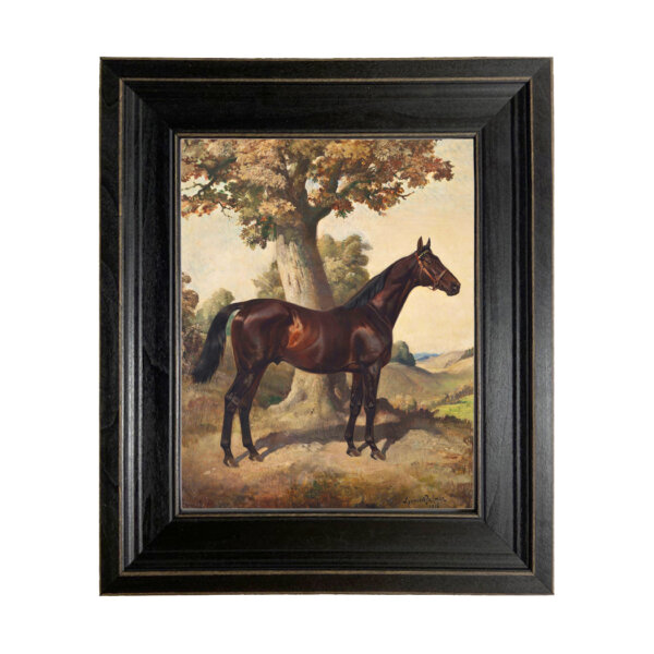 Dark Chestnut Horse Ethelbruce by Lynwood Palmer Framed Oil Painting Print on Canvas in Distressed Black Frame- 8