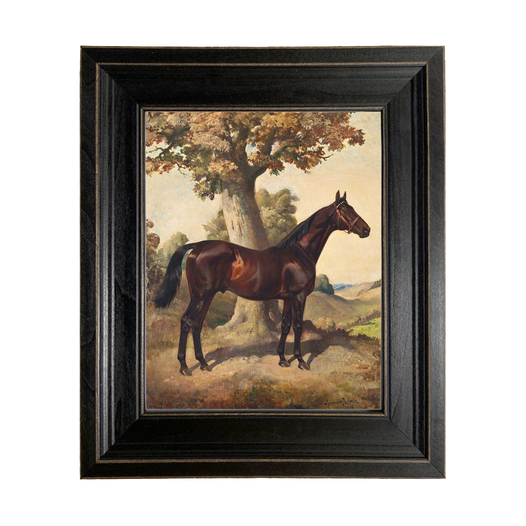 Dark Chestnut Horse Ethelbruce by Lynwood Palmer Framed Oil Painting Print on Canvas in Distressed Black Frame- 8" x 10" Framed to 11-1/2" x 13-1/2"
