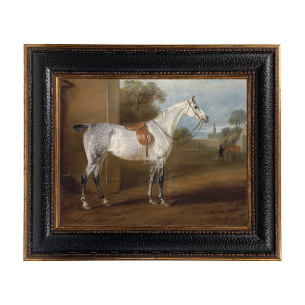 Leed's Grey Hunter Framed Oil Painting Print on Canvas in Leather-Look Black and Antiqued Gold Frame. An 11