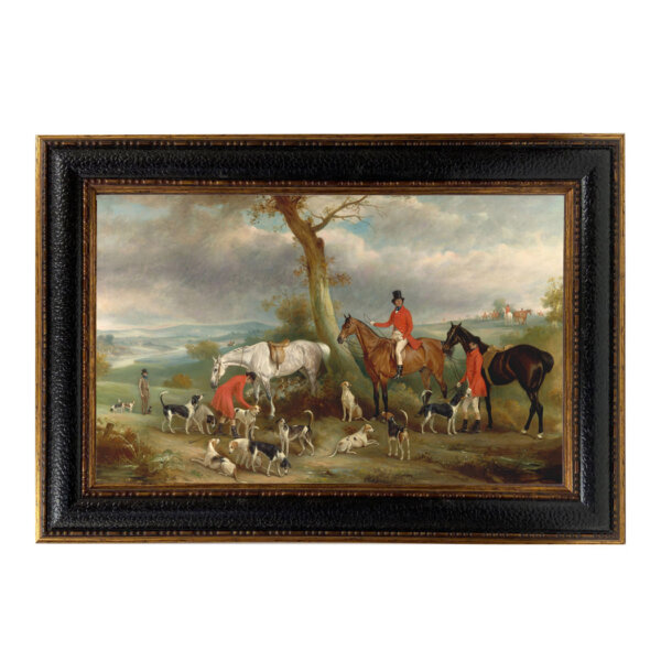 Thomas Wilkinson Hunt - by John Ferneley - Framed Oil Painting Print on Canvas in Leather-Look Black and Antiqued Gold Frame. A 15x24