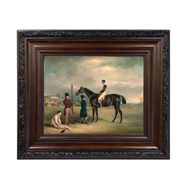 Euxton with John White Up at Heaton Park - by John Ferneley - Reproduction Oil Painting Print on Canvas Framed in a Brown/Black Solid Oak Frame. A 8x10 framed to 12-3/4 x 14-3/4