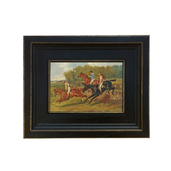 Steeplechase by Alfred Wheeler Framed Oil Painting Print on Canvas in Distressed Black Wood Frame. A 4x6