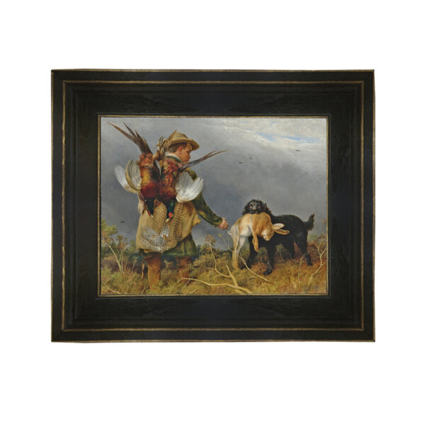 Shooting the Covers by Richard Ansdell 1855 Framed Oil Painting Print on Canvas in Distressed Black Wood Frame. An 8x10