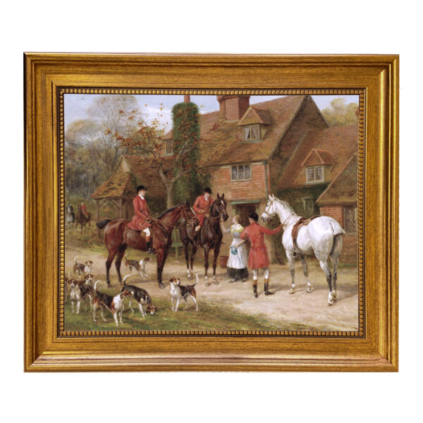 The Stirrup Cup by Heywood Hardy Framed Oil Painting Print on Canvas in Antiqued Gold Frame. An 11 x 14 framed to 14-1/4 x 17-1/4.