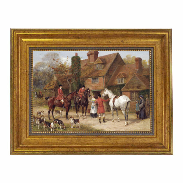 The Stirrup Cup by Heywood Hardy Framed Oil Painting Print on Canvas in Antiqued Gold Frame. A 7 x 10 framed to 10-1/2 x 13-1/2.