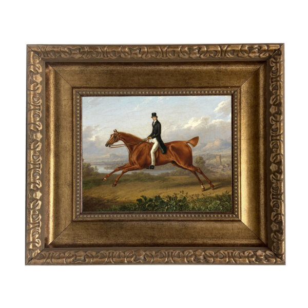 A Gentleman on a Galloping Chestnut Horse by Charles Towne - Oil Painting Print on Canvas in Antiqued Gold Frame. Painting is 8x10