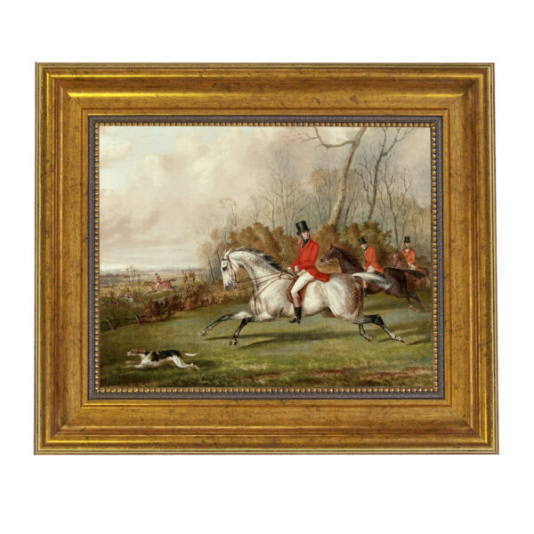 Talley Ho by George Laporte - Reproduction Oil Painting Print on Canvas Framed in a Brown/Black Solid Oak Frame. An 8