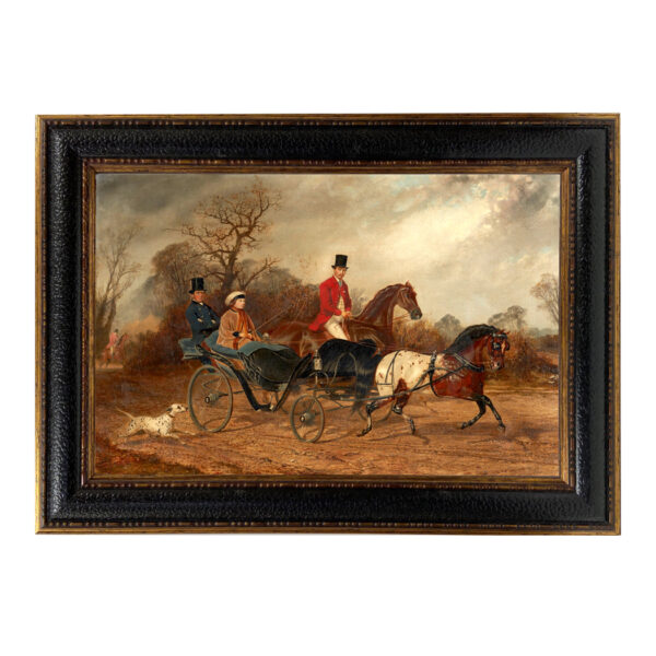 Lady Clifford-Constable Driving a Carriage Framed Oil Painting Print on Canvas in Leather-Look Black and Antiqued Gold Frame. A 15x24