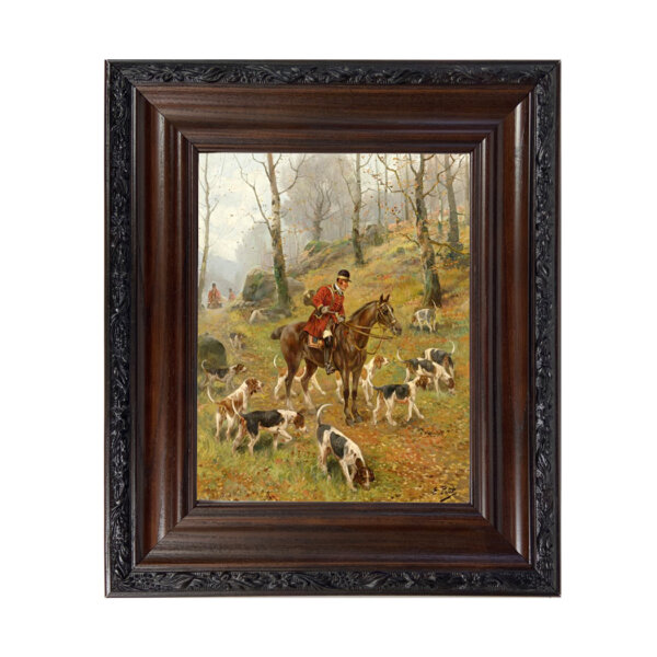 Finding the Scent by Eugene Petit Oil Painting Print Reproduction on Canvas in Brown and Black Solid Oak Frame- 12-3/4