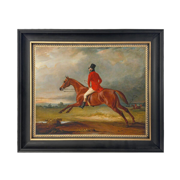 Major Healey Wearing Raby Hunt Uniform by John Ferneley Framed Oil Painting Print on Canvas in Black and Gold Wood Frame. An 8