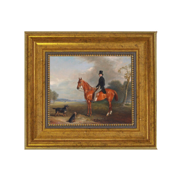 Sir Montague Welby on a Chestnut Hunter with Terrier by John Ferneley Snr Framed Oil Painting Print on Canvas in Antiqued Gold Frame. A 5
