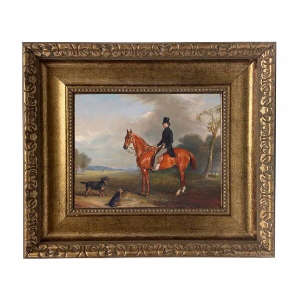Sir Montague Welby on a Chestnut Hunter with Terrier by John Ferneley Snr Framed Oil Painting Print on Canvas in Antiqued Gold Frame. An 8