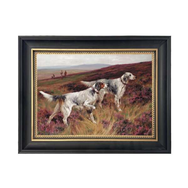 Two Setters on a Grouse by Arthur Wardle Framed Oil Painting Print on Canvas in Black and Gold Wood Frame. An 7