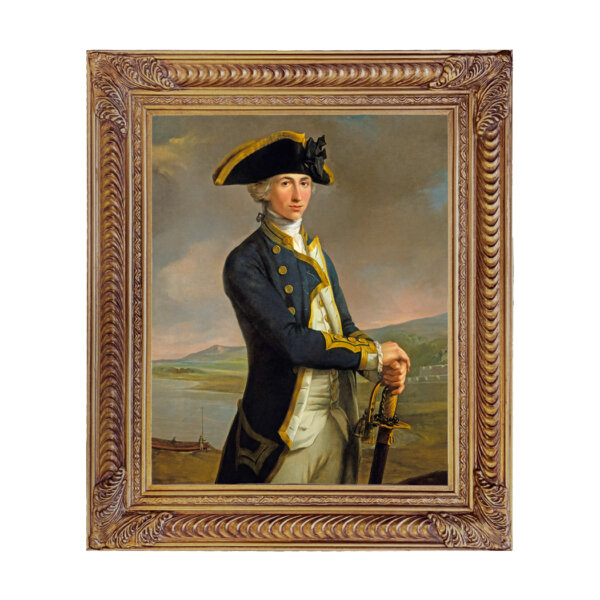 Captain Horatio Nelson Framed Oil Painting Print on Canvas in Ornate Antiqued Gold Frame. A 16