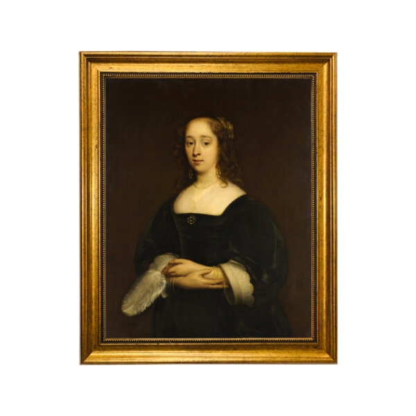 Portrait of a Woman by Cornelis Jonson van Ceulen the Elder Framed Oil Painting Print on Canvas in Antiqued Gold Frame. A 16