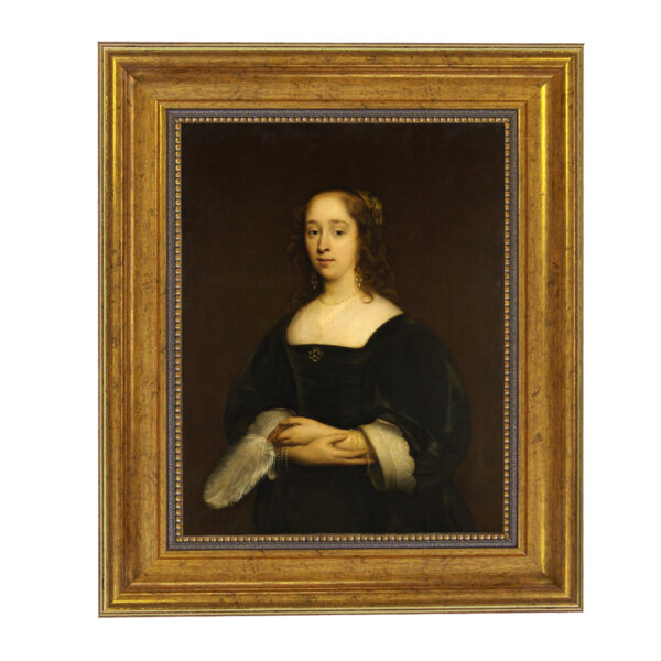 Portrait of a Woman by Cornelis Jonson van Ceulen the Elder Framed Oil Painting Print on Canvas in Antiqued Gold Frame. An 8