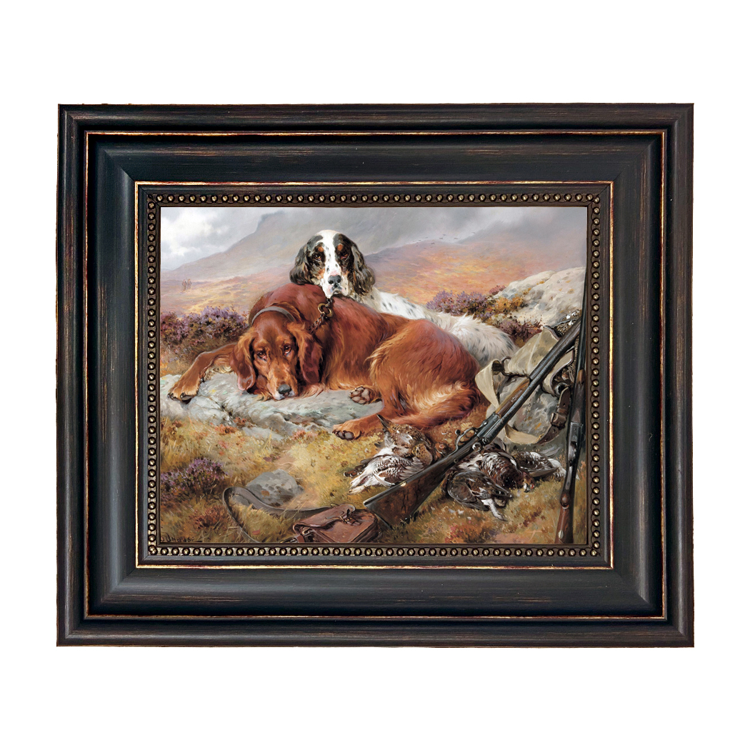 Lunch Time by William Woodhouse Framed Oil Painting Print on Canvas in Distressed Black Frame with Bead Accent. An 8" x 10" framed to 11-3/4" x 13-3/4".