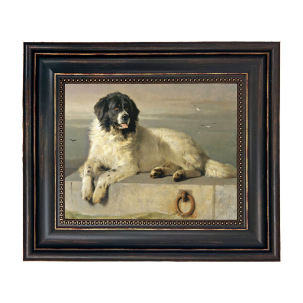 A Distinguished Member of the Humane Society by Sir Edwin Landseer Framed Oil Painting Print on Canvas in Distressed Black Frame with Bead Accent. An 8