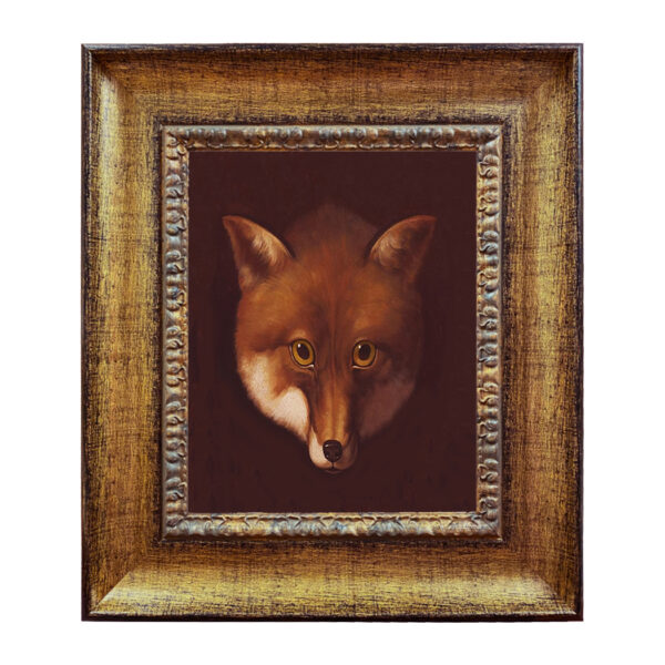 Sly Fox Head Framed Oil Painting Print on Canvas in Distressed Gold and Black Frame- 8