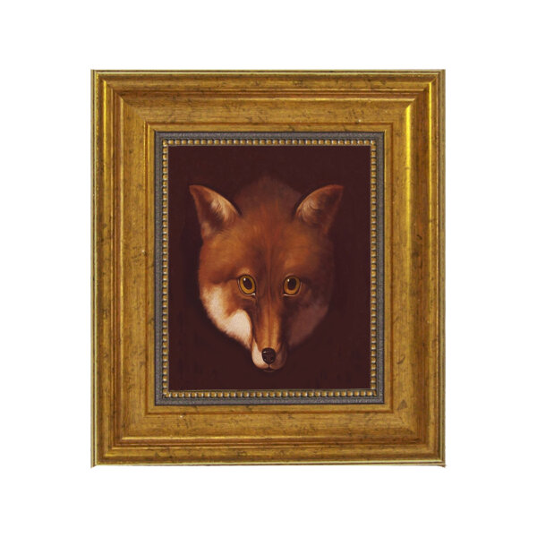 Sly Fox Head Framed Oil Painting Print on Canvas in Antiqued Gold Frame. A 5 x 6