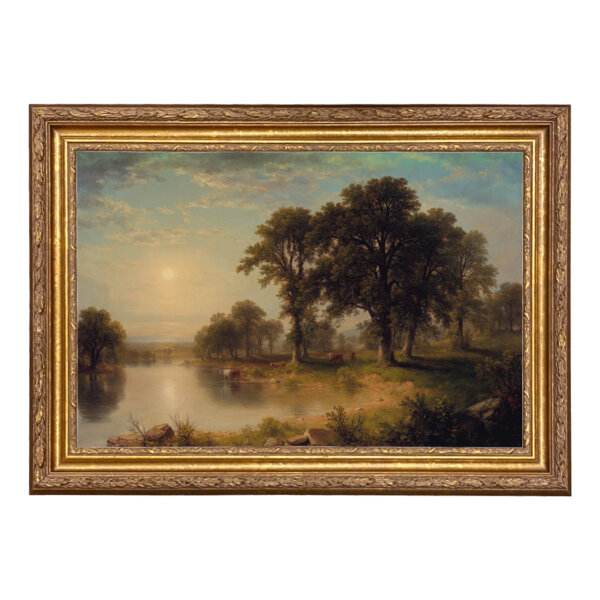 Summer Afternoon by Asher Durand Nature Landscape Oil Painting Print on Canvas in Ornate Antiqued Gold Frame- Framed to 26