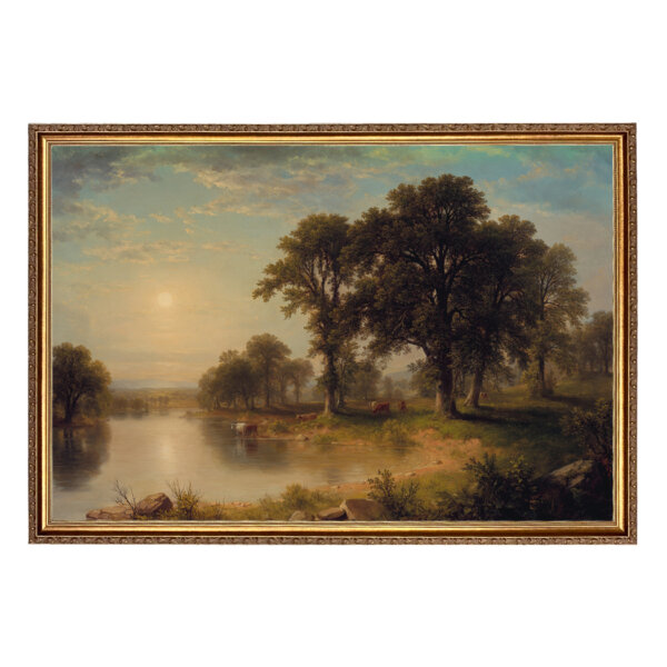 Summer Afternoon by Asher Durand Nature Landscape Oil Painting Print on Canvas in Thin Gold Frame- Framed to 22