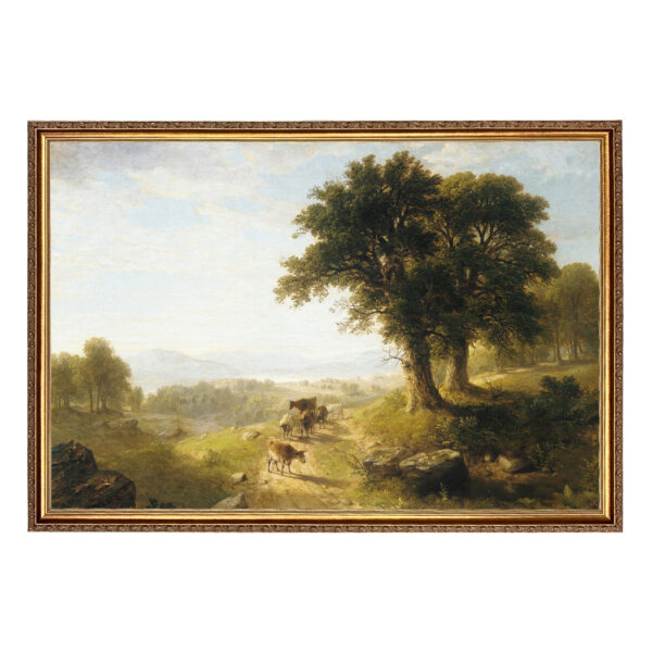River Scene by Asher Durand Nature Landscape Oil Painting Print on Canvas in Thin Gold Frame- Framed to 22