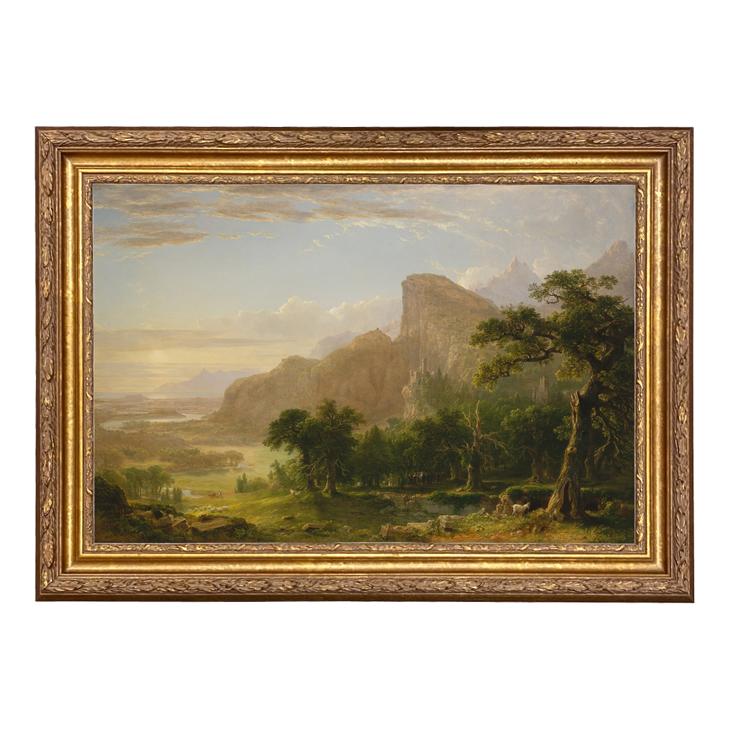 Landscape Scene Thanatopsis by Asher Durand Nature Landscape Oil Painting Print on Canvas in Ornate Antiqued Gold Frame- Framed to 26" x 36"