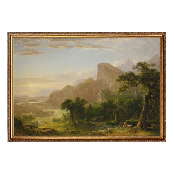 Landscape Scene by Thanatopsis by Asher Durand Nature Landscape Oil Painting Print on Canvas in Thin Gold Frame- Framed to 22