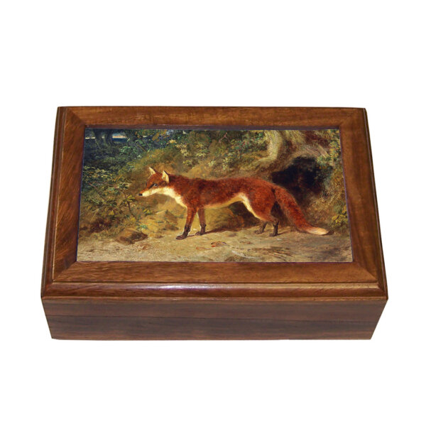 Decorative Boxes Equestrian Fox and Feathers Equestrian Framed Print Wood Trinket or Jewelry Box- Antique Vintage Style