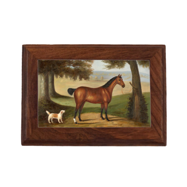 Decorative Boxes Equestrian Horse and Dog Framed Print Wood Trinket or Jewelry Box- Antique Vintage Style