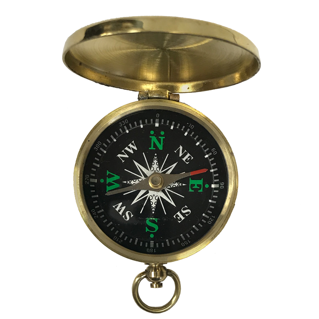 1-3/4 Flip-Top Solid Polished Brass Pocket Compass