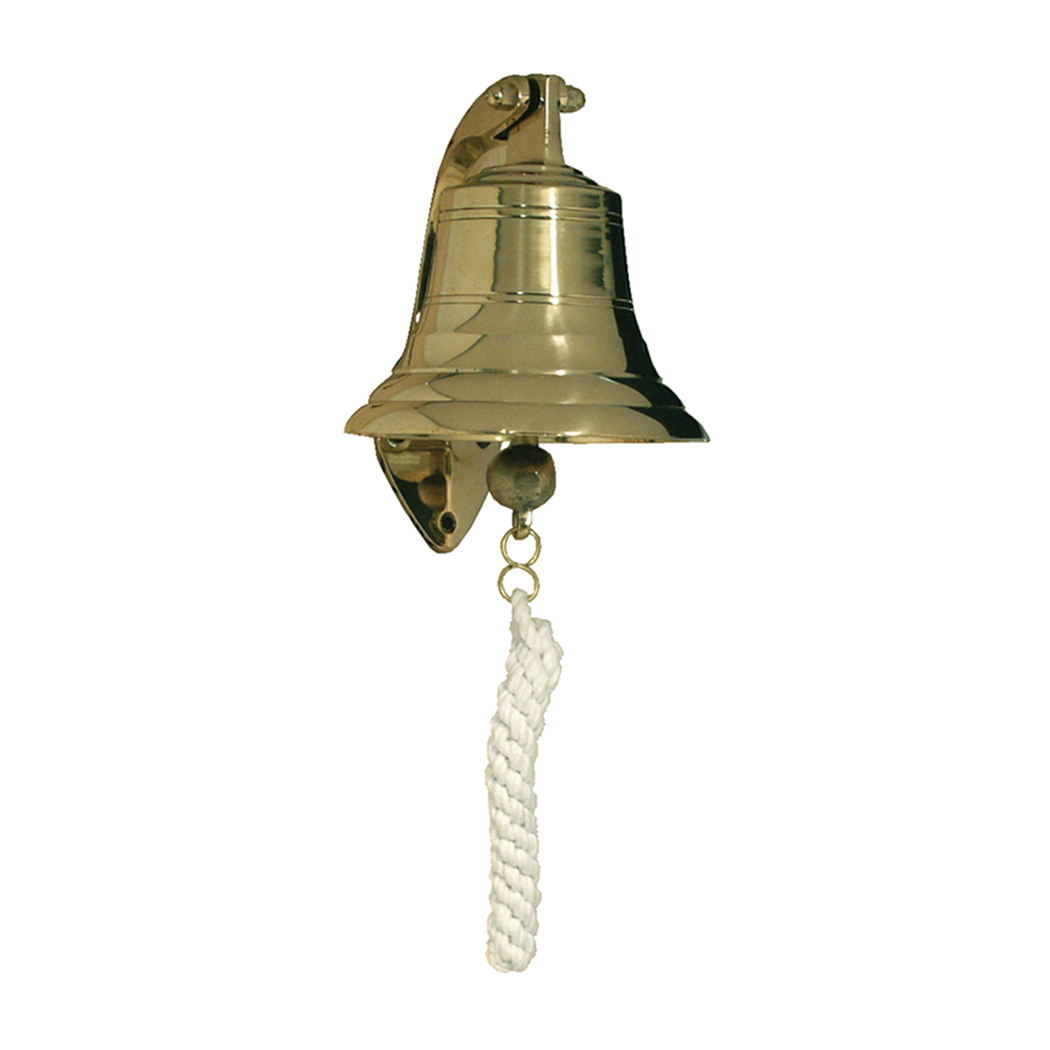 4Nautical Polished Brass Ship Bell w/Rope Clapper Handle