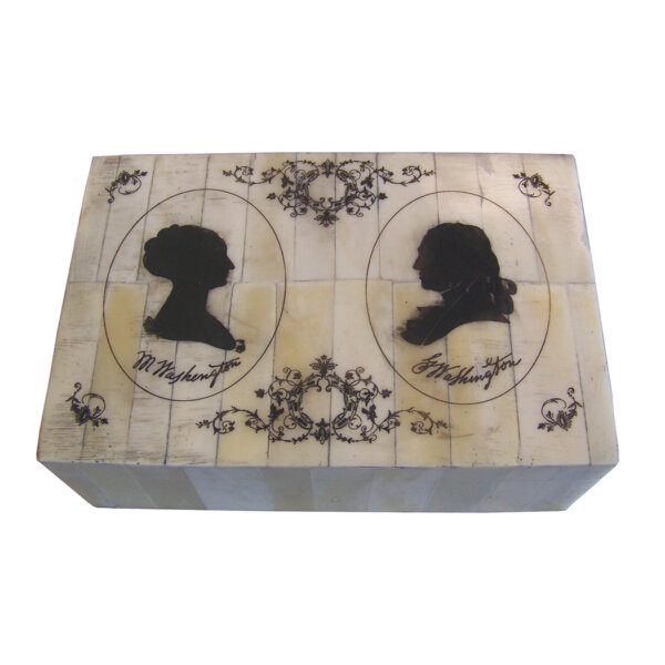 Scrimshaw/Bone & Horn Boxes Early American 6-1/4″ George and Martha Washington Silhouette Etched Scrimshaw Bone Box – Antique Vintage Style
