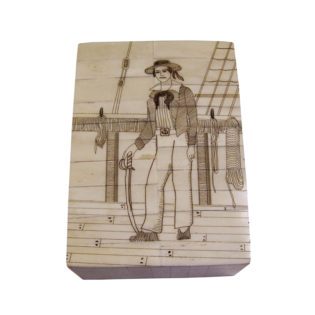 Scrimshaw/Horn & Bone Boxes Lodge 6-1/4″ Sailor on Deck Scrimshaw Bone Box