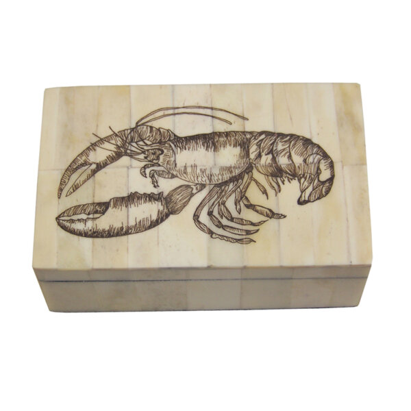 Scrimshaw/Bone & Horn Boxes Nautical 5-1/4″ Etched Lobster Scrimshaw Bone Box – Antique Reproduction