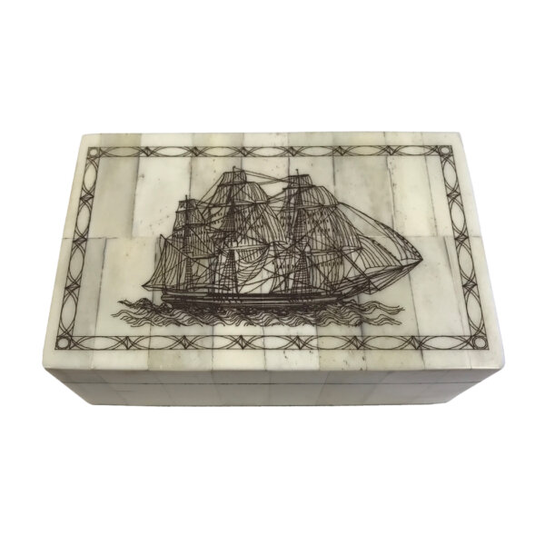 Scrimshaw/Bone & Horn Boxes Nautical 5-1/4″ WHALING SHIP BONE BOX
