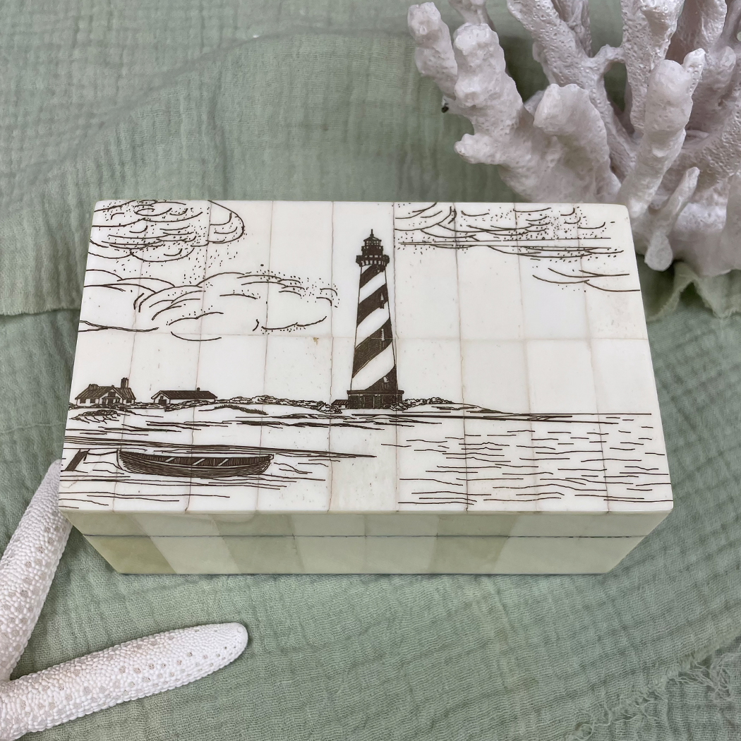 Scrimshaw/Horn & Bone Boxes Nautical Cape Hatteras Lighthouse Engraved Scrimshaw Bone B ...