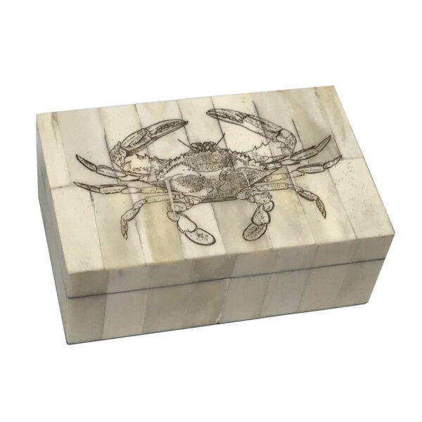 Scrimshaw/Horn & Bone Boxes Nautical 5-1/4″ Etched Blue Crab Scrimshaw Bone Box w/ Lid