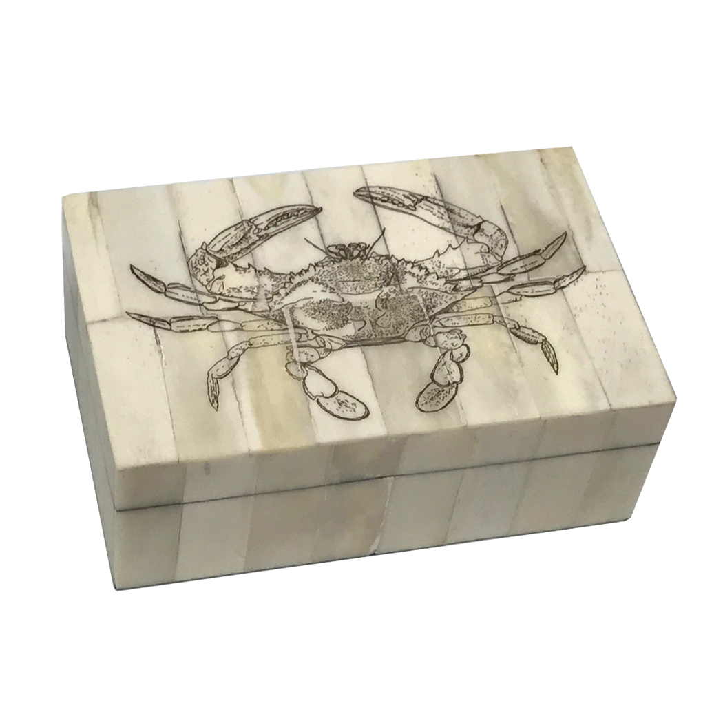 Scrimshaw/Horn & Bone Boxes Nautical 5-1/4″ Etched Blue Crab Scrimshaw Bone Box w ...