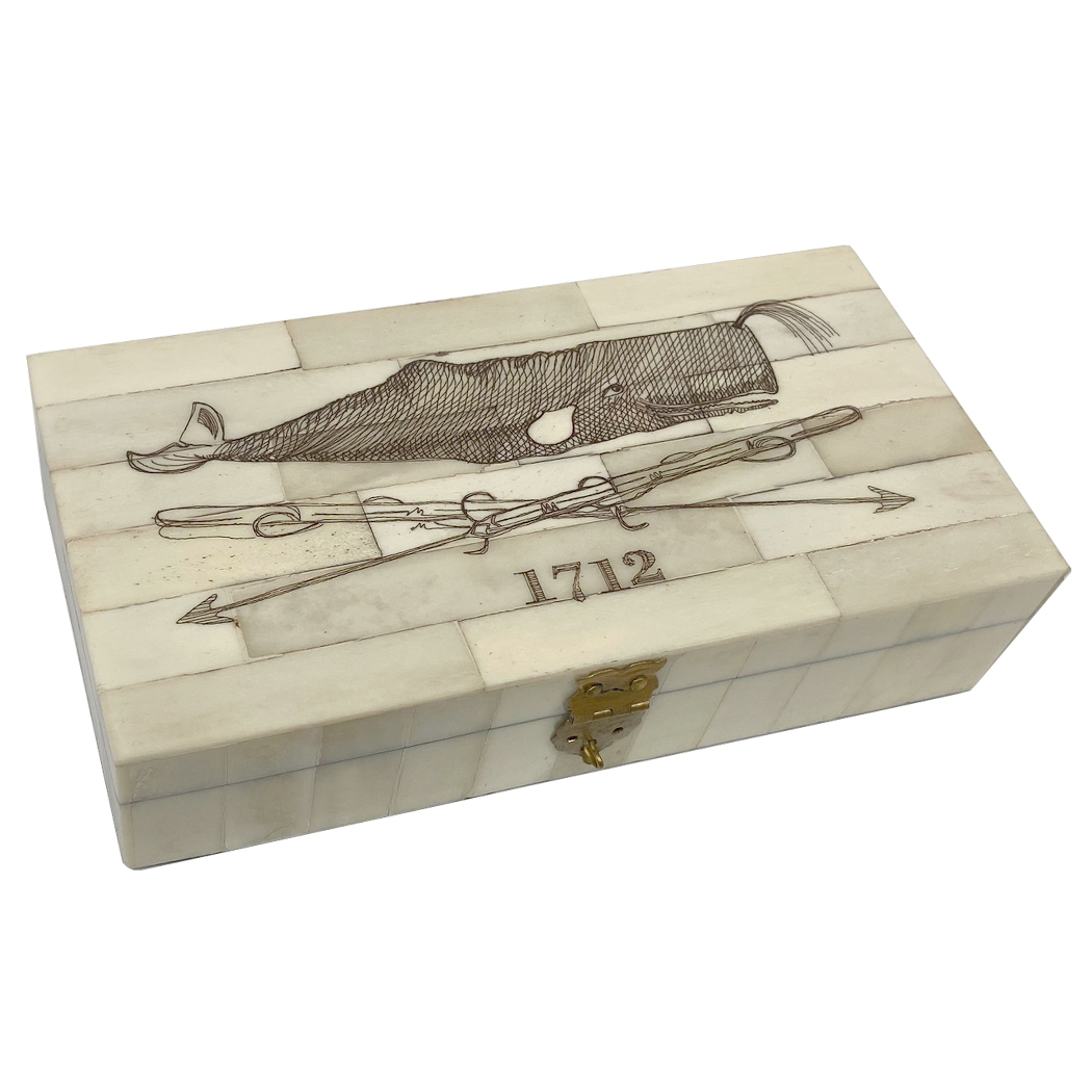 Scrimshaw/Horn & Bone Boxes Nautical 6-1/4″ Whale & Harpoons 1712 Scrimshaw Bone Box