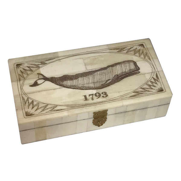Scrimshaw/Bone & Horn Boxes Nautical 6-1/4″ Whale 1793 Engraved Scrimshaw Bone Box- Antique Reproduction