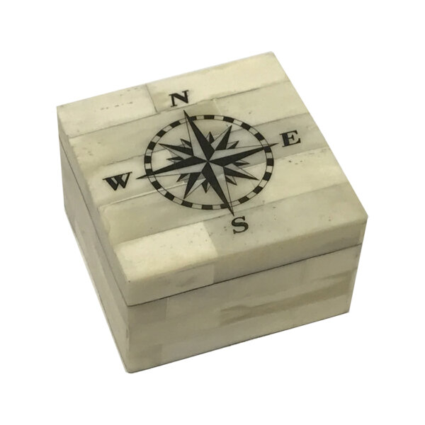 Scrimshaw/Bone & Horn Boxes Nautical 3-1/4″ Compass Rose Scrimshaw Bone Box- Antique Reproduction