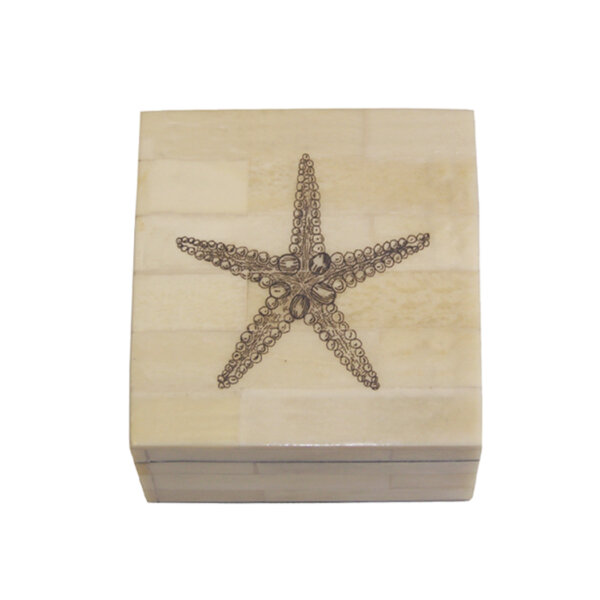 Scrimshaw/Horn & Bone Boxes Nautical 3-1/4″ Etched Sea Star Scrimshaw Bone Box