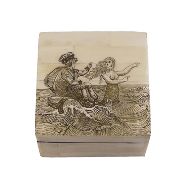 Scrimshaw/Bone & Horn Boxes Nautical 3-1/4″ Engraved Mermaid Scrimshaw Bone Box- Antique Reproduction