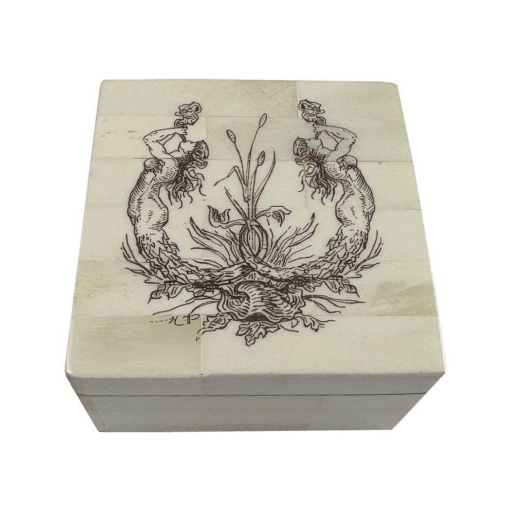 Scrimshaw/Horn & Bone Boxes Nautical 3-1/4″ Etched Dual Mermaid Scrimshaw Bone Bo ...
