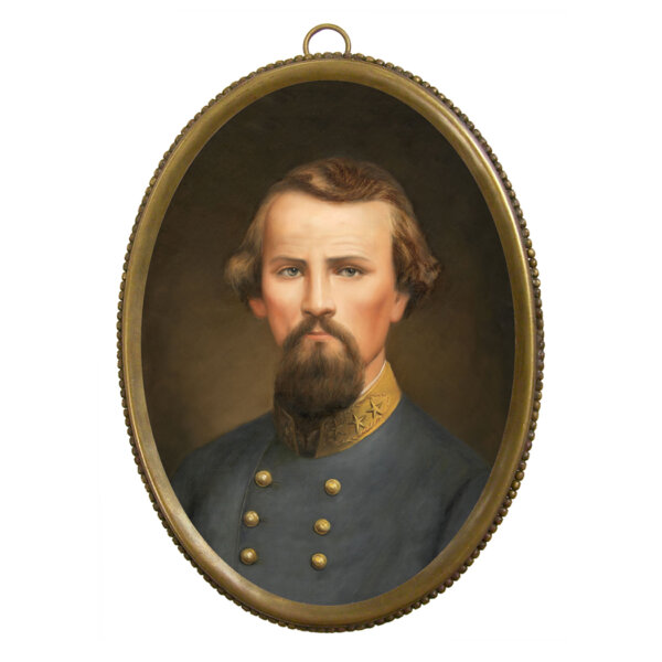 Portrait Revolutionary/Civil War 6-1/4″ Nathan B. Forrest Print in Antiqued Beaded Brass Frame- Antique Vintage Style