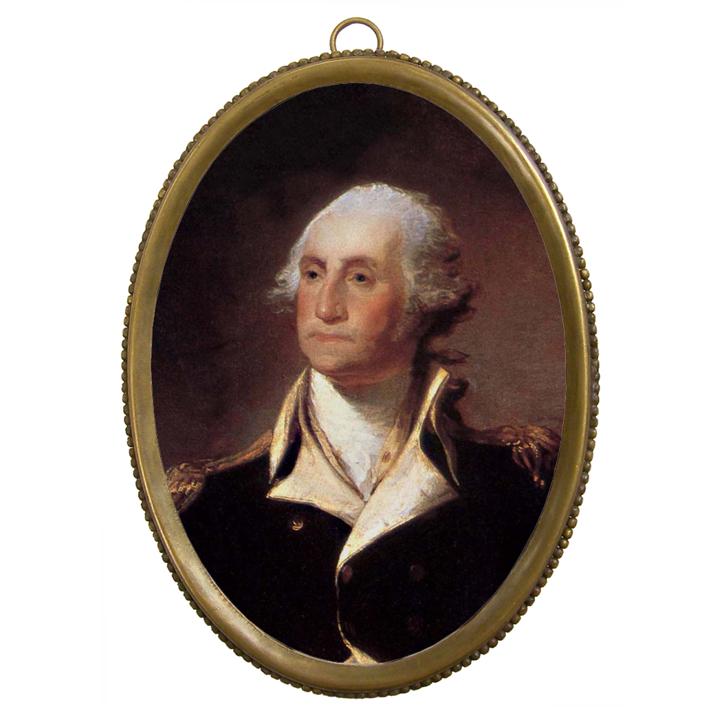 6-1/4" George Washington in Uniform Print in Antiqued Beaded Brass Frame - Antique Vintage Style