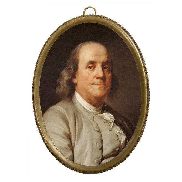 Portrait Benjamin Franklin 6-1/4″ Benjamin Franklin Print in Antiqued Beaded Frame- Antique Vintage Style